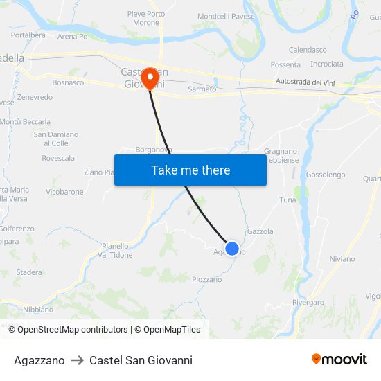 Agazzano to Castel San Giovanni map