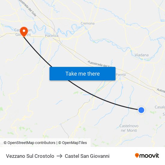 Vezzano Sul Crostolo to Castel San Giovanni map