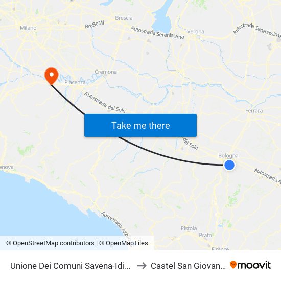 Unione Dei Comuni Savena-Idice to Castel San Giovanni map