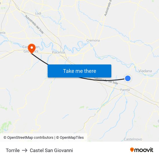 Torrile to Castel San Giovanni map