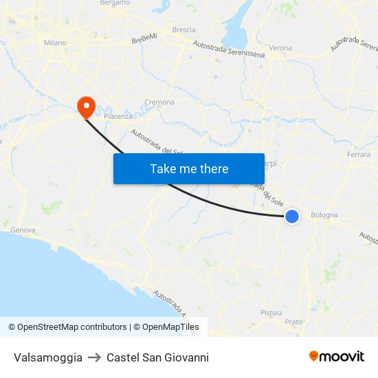Valsamoggia to Castel San Giovanni map