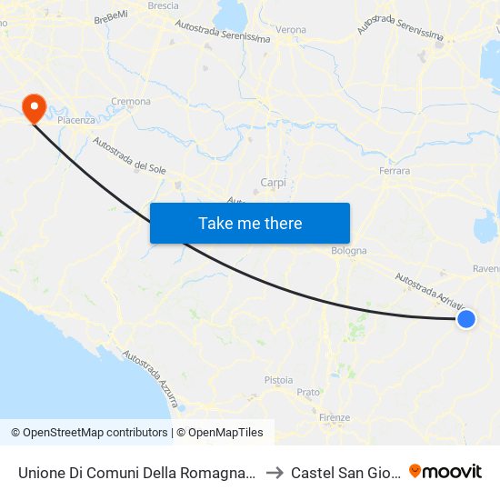 Unione Di Comuni Della Romagna Forlivese to Castel San Giovanni map