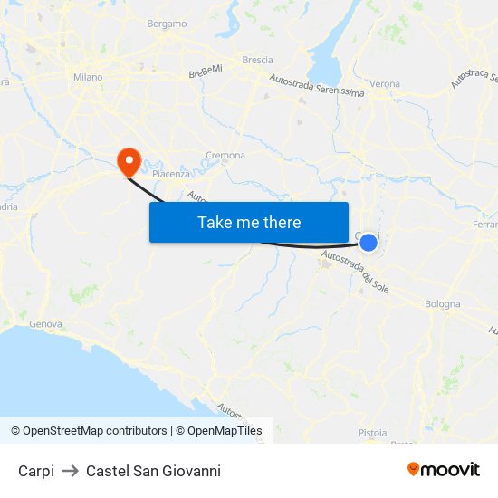 Carpi to Castel San Giovanni map