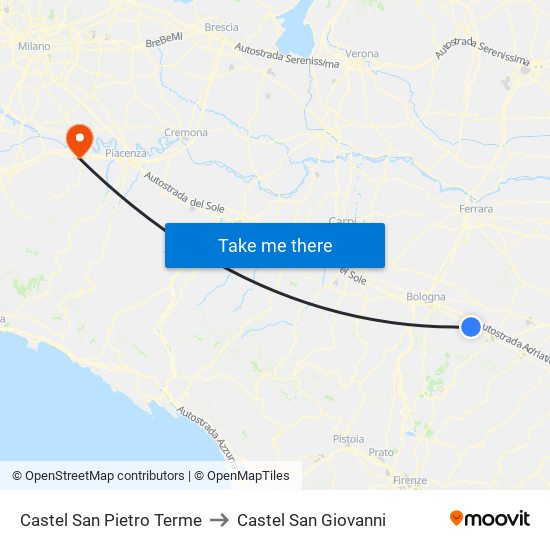 Castel San Pietro Terme to Castel San Giovanni map
