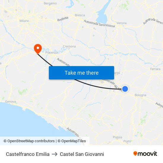 Castelfranco Emilia to Castel San Giovanni map