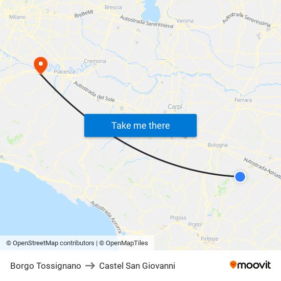 Borgo Tossignano to Castel San Giovanni map