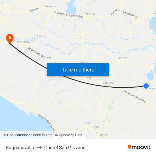 Bagnacavallo to Castel San Giovanni map