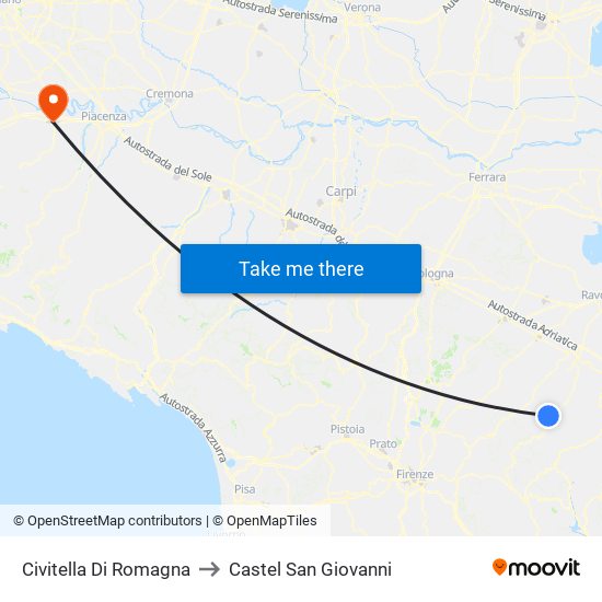 Civitella Di Romagna to Castel San Giovanni map