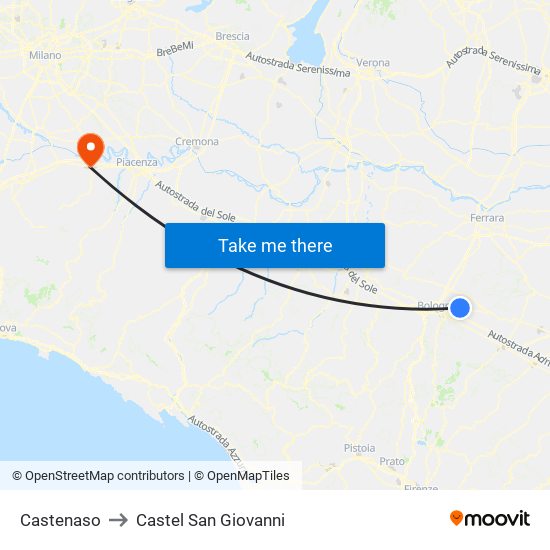 Castenaso to Castel San Giovanni map