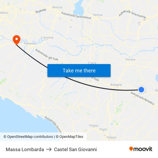 Massa Lombarda to Castel San Giovanni map