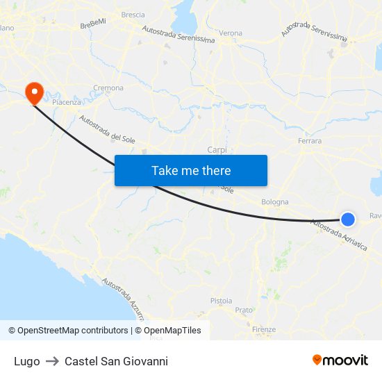 Lugo to Castel San Giovanni map