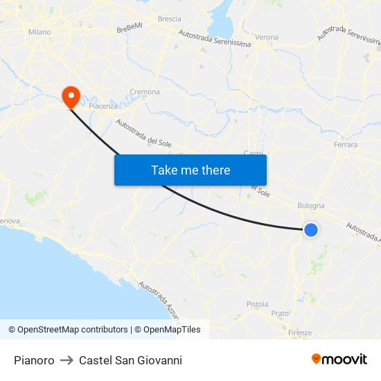 Pianoro to Castel San Giovanni map