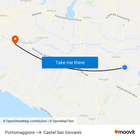 Portomaggiore to Castel San Giovanni map