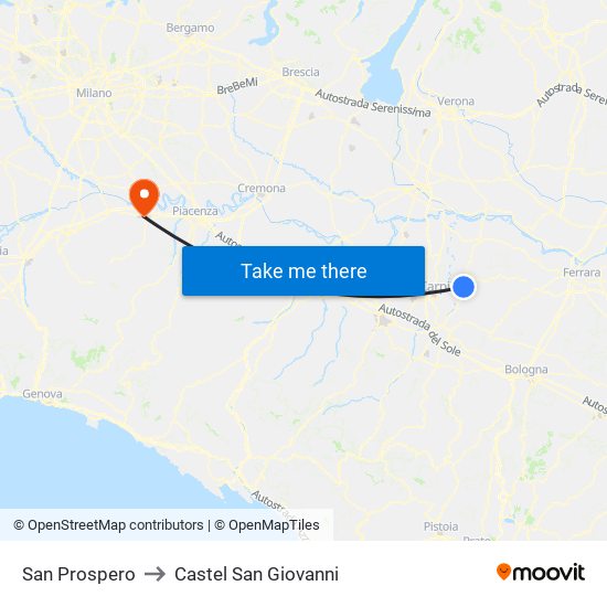 San Prospero to Castel San Giovanni map