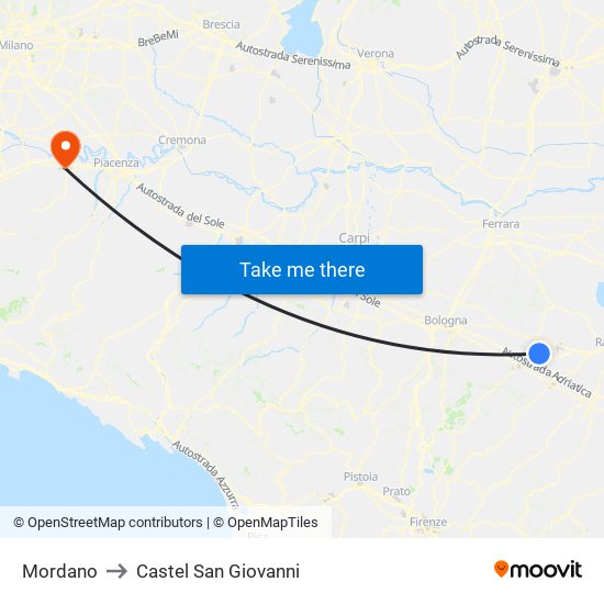 Mordano to Castel San Giovanni map