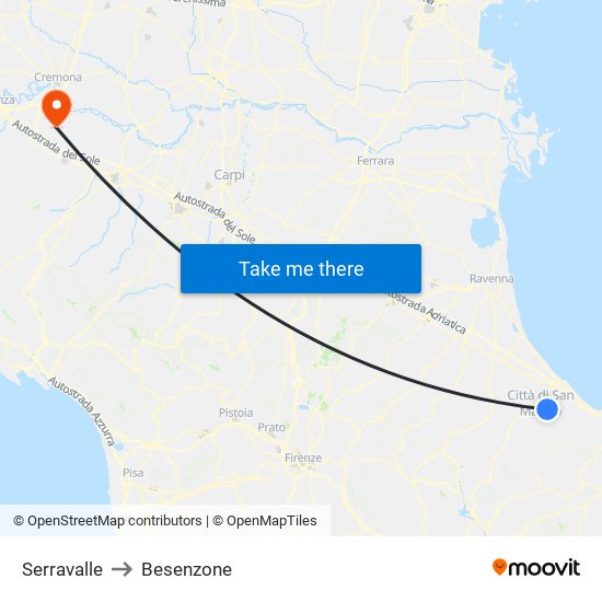 Serravalle to Besenzone map