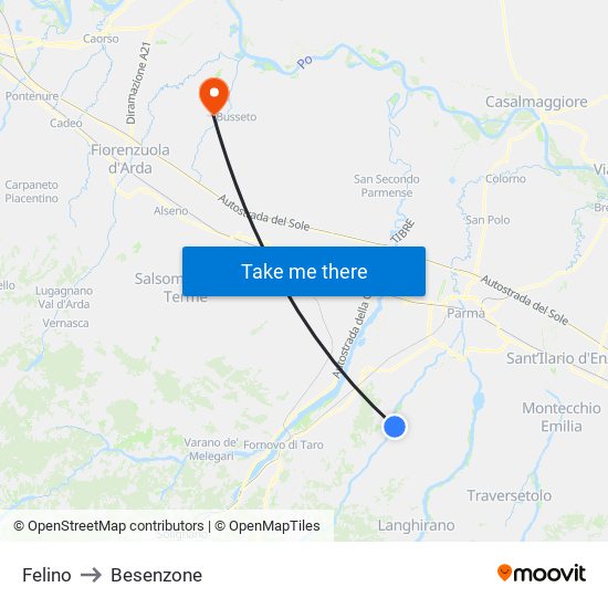 Felino to Besenzone map