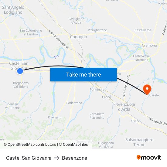 Castel San Giovanni to Besenzone map