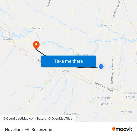 Novellara to Besenzone map