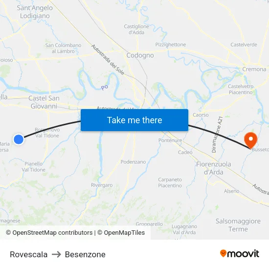 Rovescala to Besenzone map