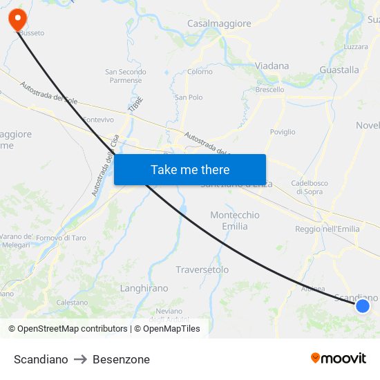 Scandiano to Besenzone map