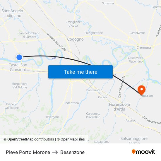 Pieve Porto Morone to Besenzone map