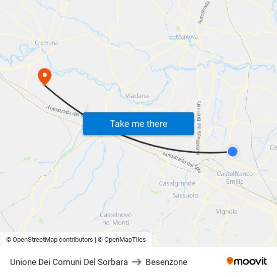 Unione Dei Comuni Del Sorbara to Besenzone map