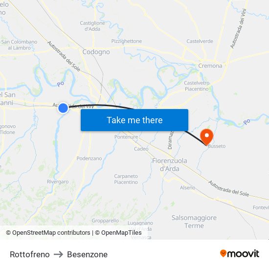 Rottofreno to Besenzone map