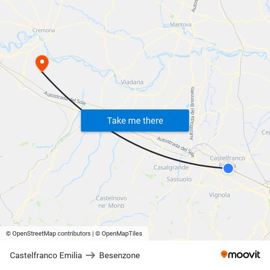 Castelfranco Emilia to Besenzone map