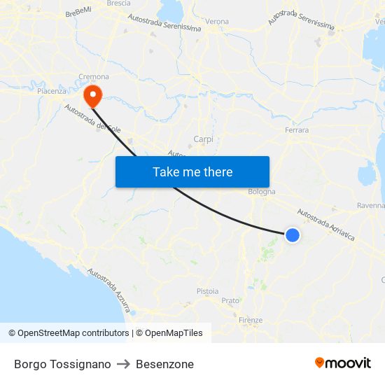 Borgo Tossignano to Besenzone map