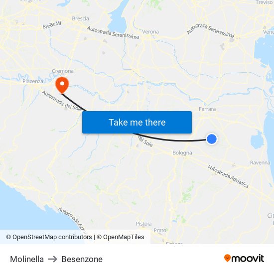 Molinella to Besenzone map