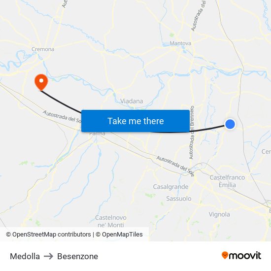 Medolla to Besenzone map