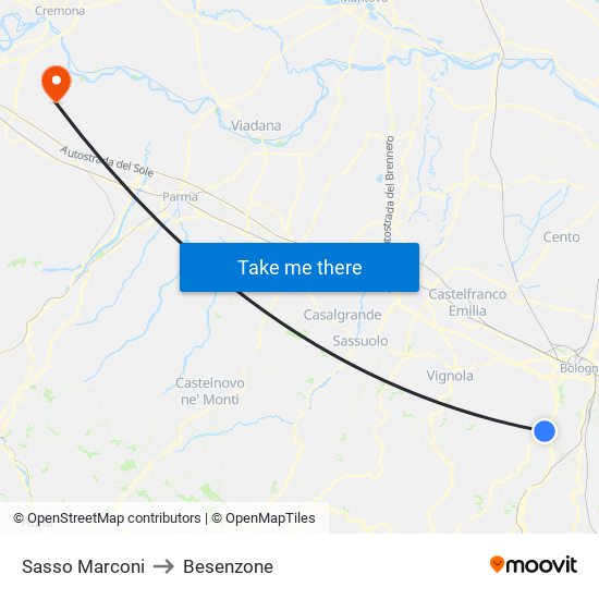 Sasso Marconi to Besenzone map