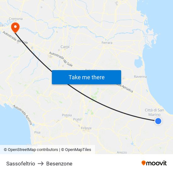 Sassofeltrio to Besenzone map