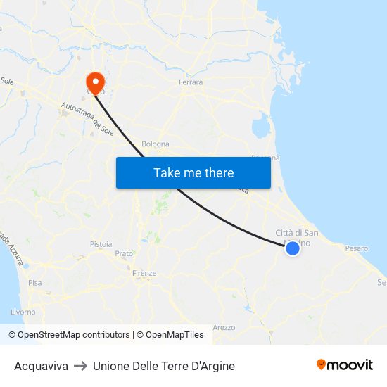 Acquaviva to Unione Delle Terre D'Argine map