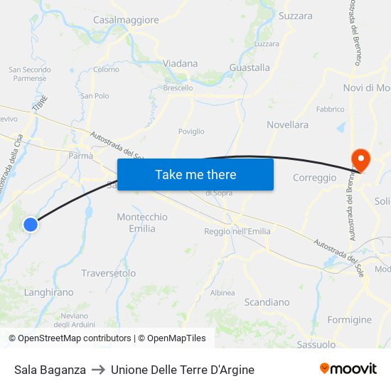 Sala Baganza to Unione Delle Terre D'Argine map