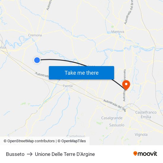 Busseto to Unione Delle Terre D'Argine map