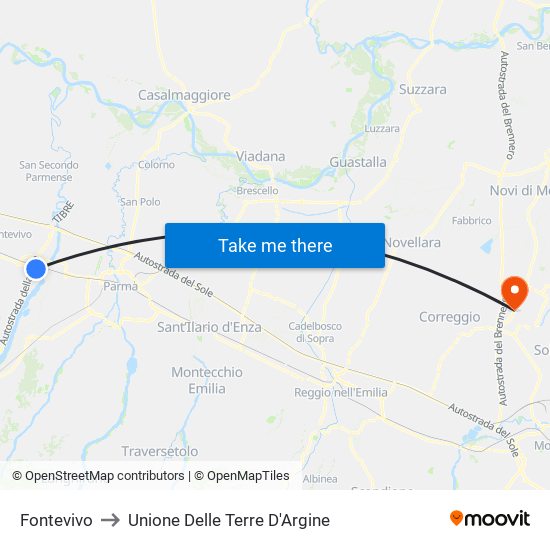 Fontevivo to Unione Delle Terre D'Argine map