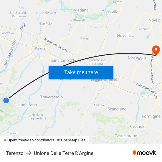 Terenzo to Unione Delle Terre D'Argine map