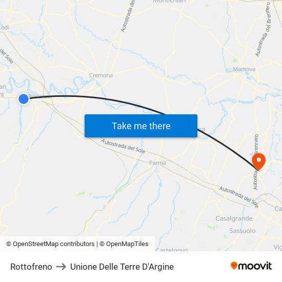 Rottofreno to Unione Delle Terre D'Argine map