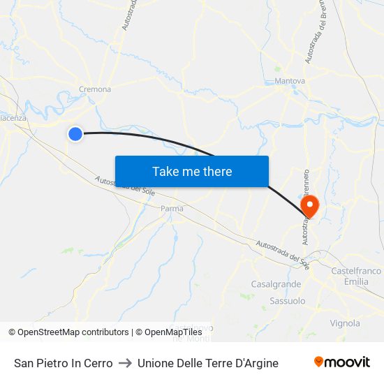 San Pietro In Cerro to Unione Delle Terre D'Argine map