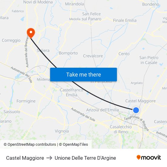 Castel Maggiore to Unione Delle Terre D'Argine map