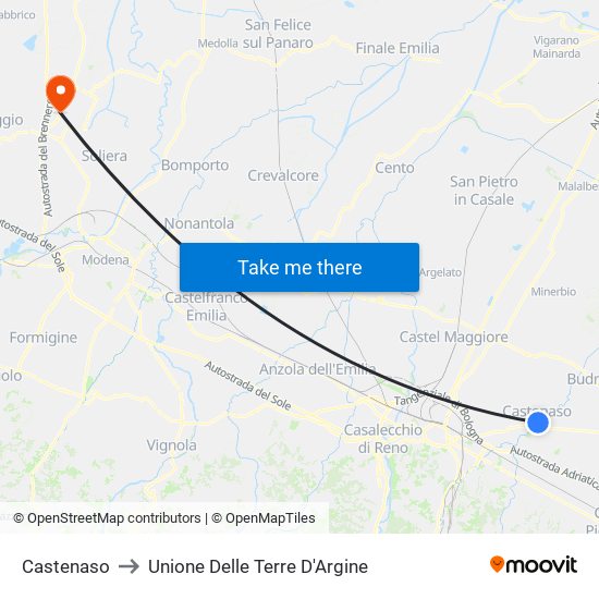 Castenaso to Unione Delle Terre D'Argine map