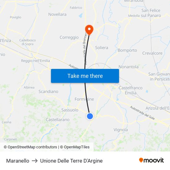 Maranello to Unione Delle Terre D'Argine map