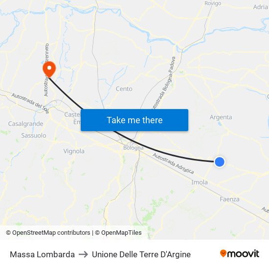 Massa Lombarda to Unione Delle Terre D'Argine map