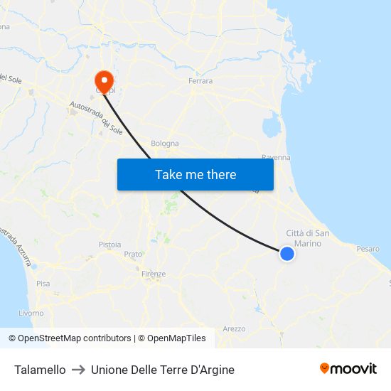 Talamello to Unione Delle Terre D'Argine map