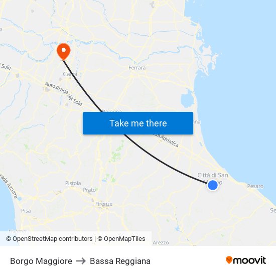 Borgo Maggiore to Bassa Reggiana map