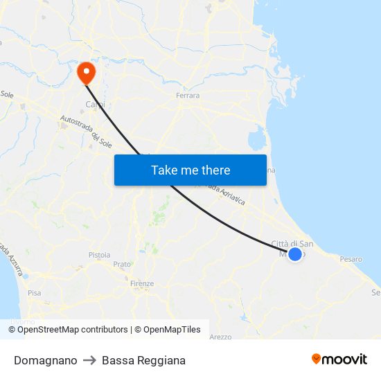 Domagnano to Bassa Reggiana map