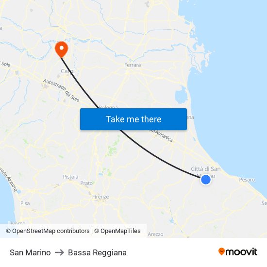 San Marino to Bassa Reggiana map