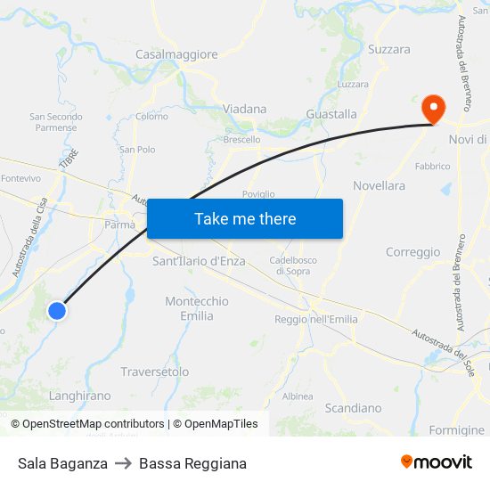 Sala Baganza to Bassa Reggiana map